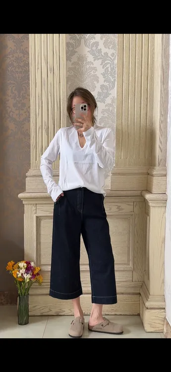 迷你新款七分高腰直筒裤