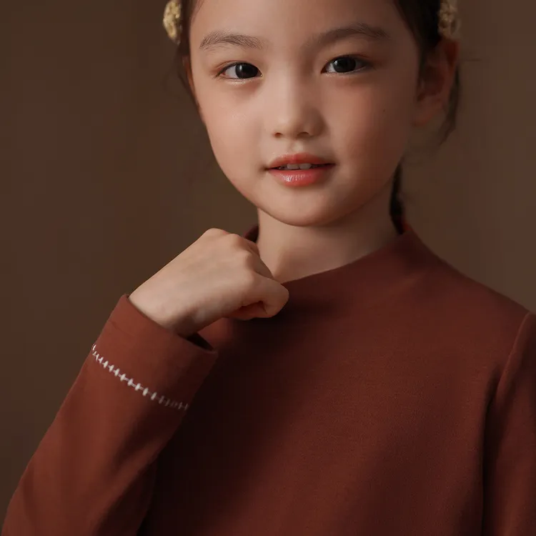 哈齿童装秋冬儿童长袖T恤加绒保暖红色上衣女童半高领打底衫洋气