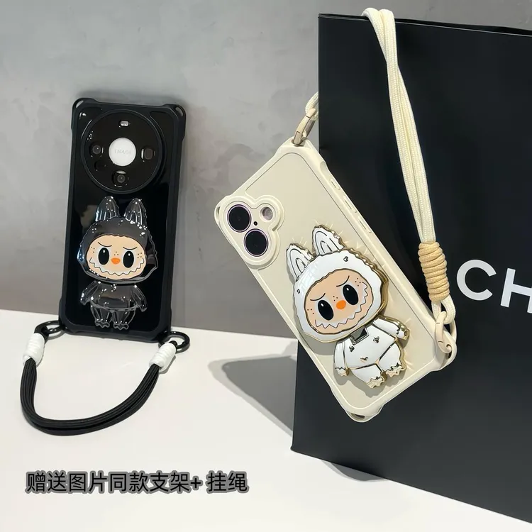 小怪兽支架双挂绳适用iPhone苹果16手机壳华为p70vivoppo小米15套