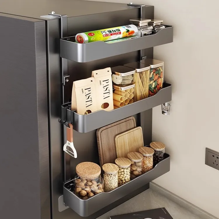 冰箱置物架侧面厨房壁挂式调料挂钩悬挂式架子保鲜膜多功能收纳筐
