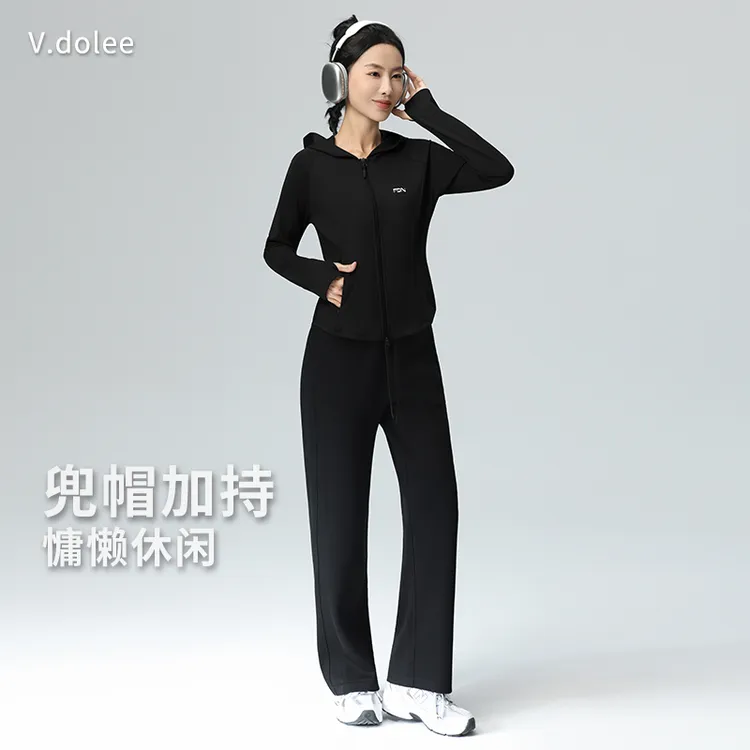 【收腰显瘦】秋冬新款连帽瑜伽服套装运动透气高弹休闲健身女士7006