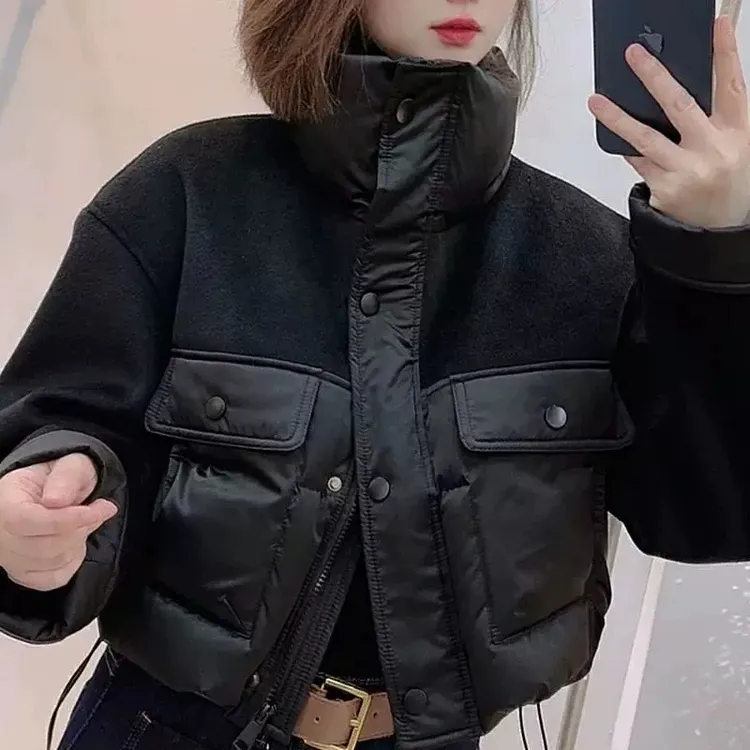 棉服女短款2025年冬季新款时尚洋气立领拼接面包服加厚棉服外套潮