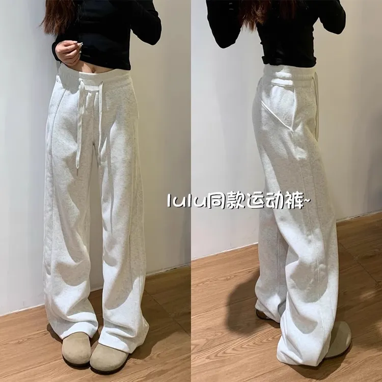 lulu同款运动裤女秋冬2025新款高腰宽松bf慵懒风直筒窄版阔腿卫裤