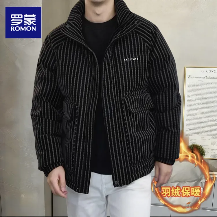 罗蒙保暖时尚痞帅高级感男装修身百搭羽绒服新款加厚立领亮面外套