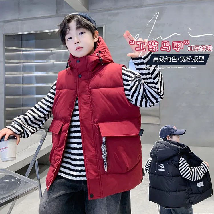 男童夹棉马甲秋冬装上衣儿童洋气背心中大童韩版外穿坎肩加棉外套