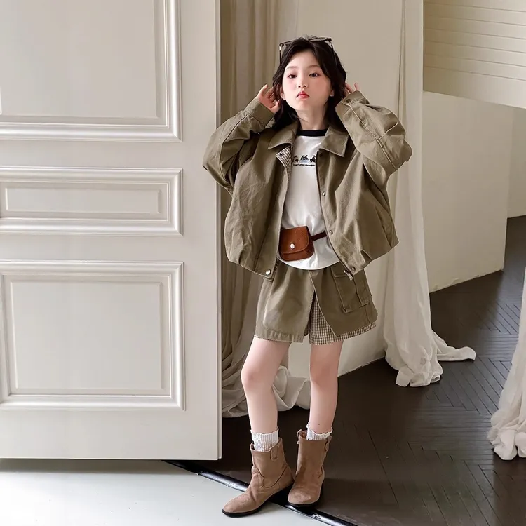 女童套装2025秋季新款儿童外套假两件短裙中大童外穿韩版套装潮款