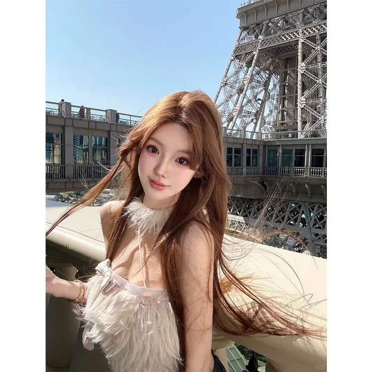 2025春季新款chic网红少女感减龄抹胸上衣女气质减龄毛毛背心上衣