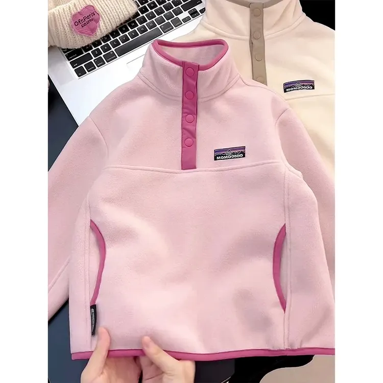 女童卫衣2025新款摇粒绒长袖加绒加厚中大童春秋款保暖韩版外套潮