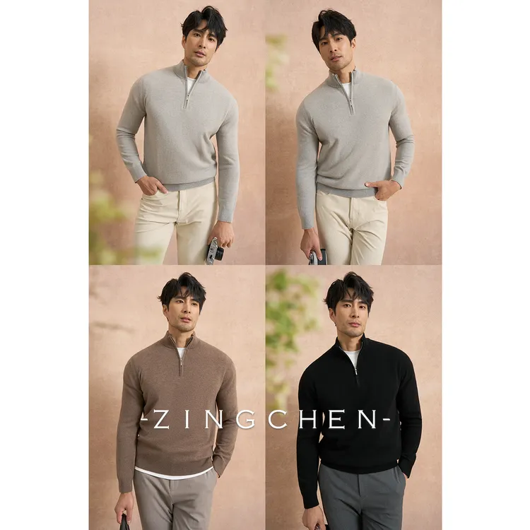 【奢华羊绒羊毛混纺】ZINGCHEN男士半高领拉链毛衣秋冬保暖针织衫