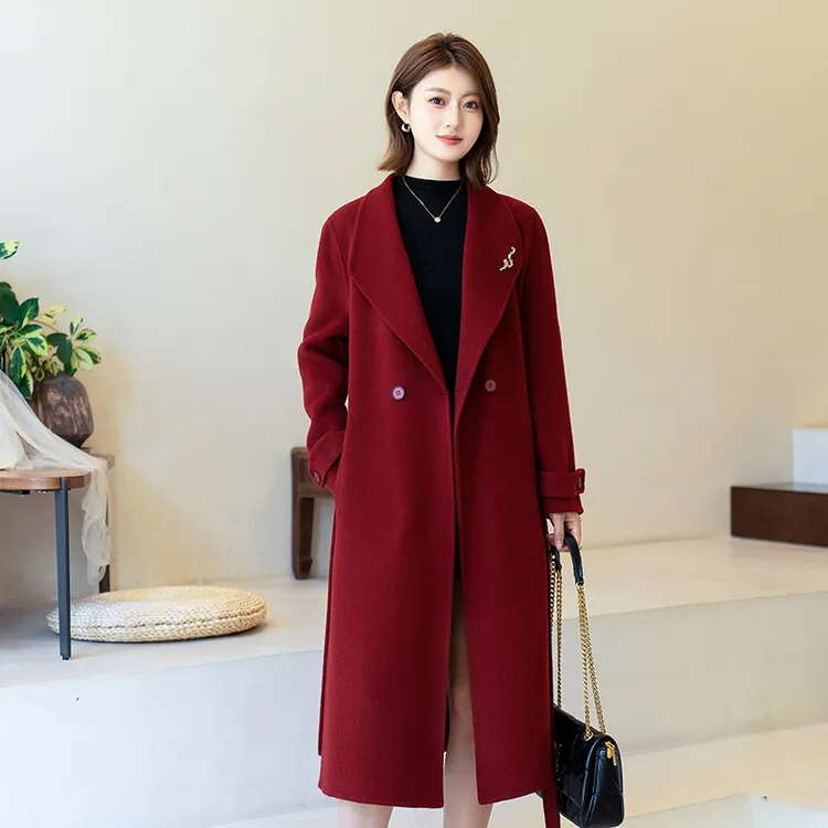 高端羊毛大衣双面呢妈妈款2025新款喜婆婆婚宴妈妈装冬季西装礼服