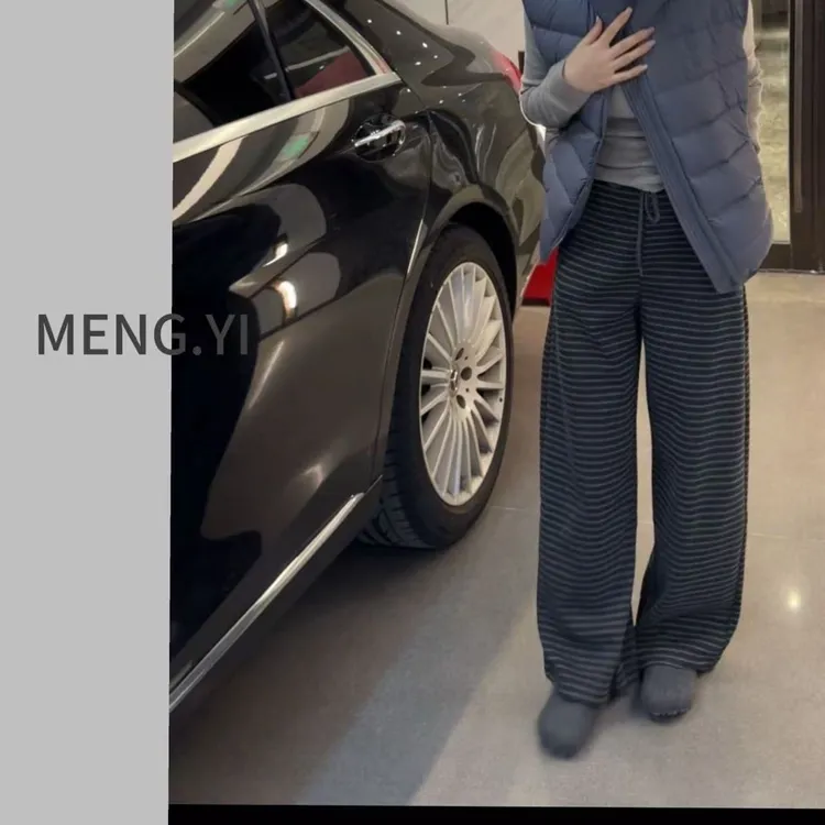 MENG.YI加厚慵懒感休闲条纹阔腿裤5303