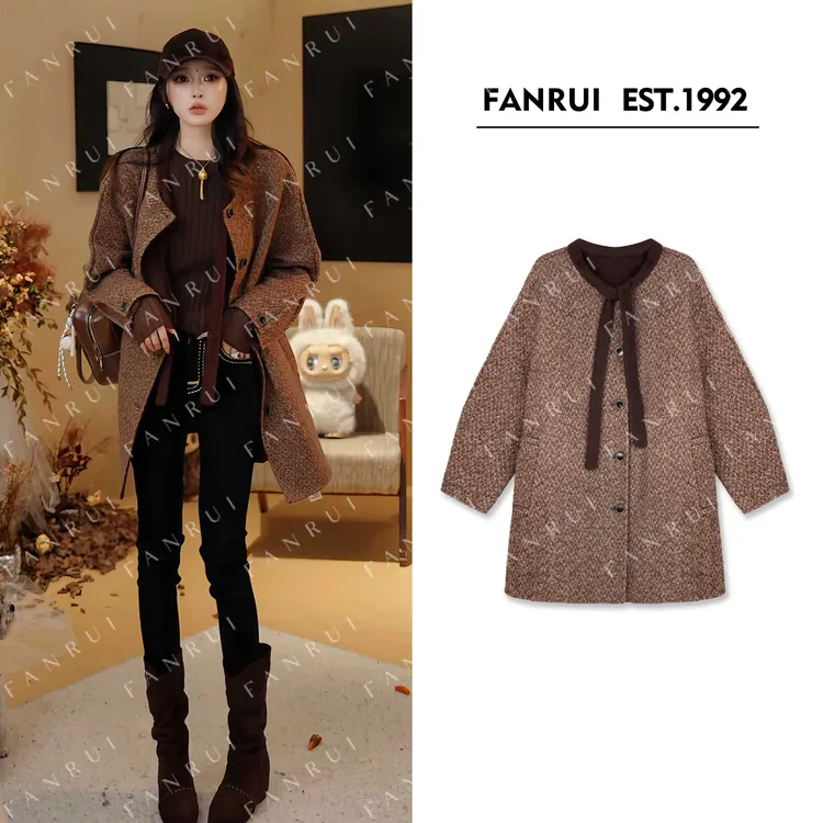 FANRUI/泛芮「贝贝biuu 」螺纹工艺时髦洋气高级复古羊毛大衣B18128