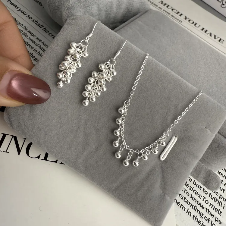 链子足银 纯银十全十美圆珠流苏两件套