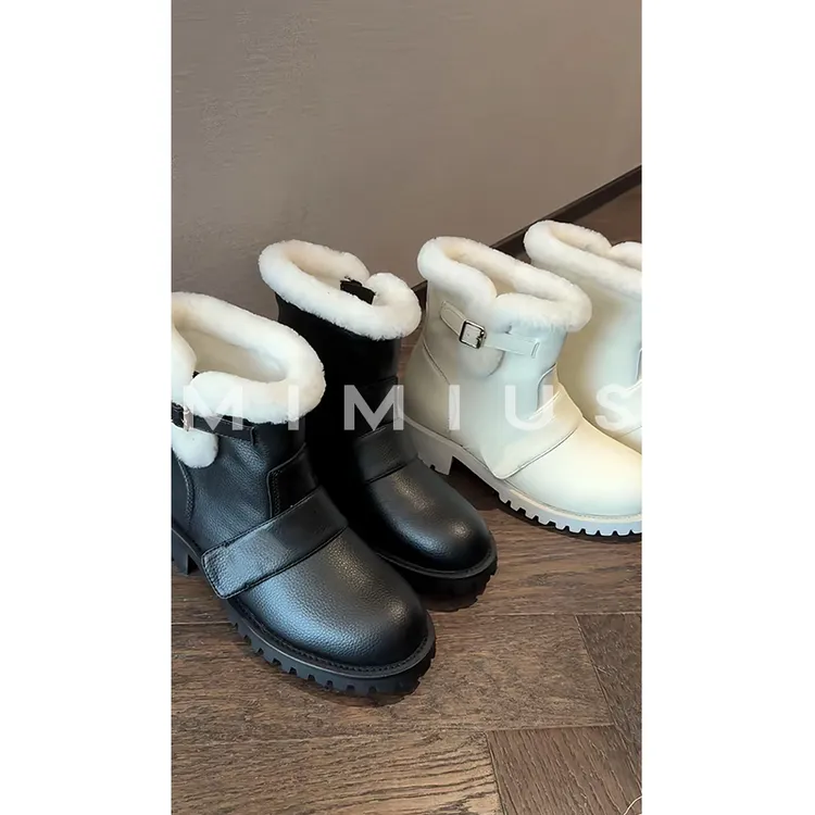 【mimius】P D-Quest牛皮拼接羊毛加绒短踝靴(跟高4.5cm) WG10302