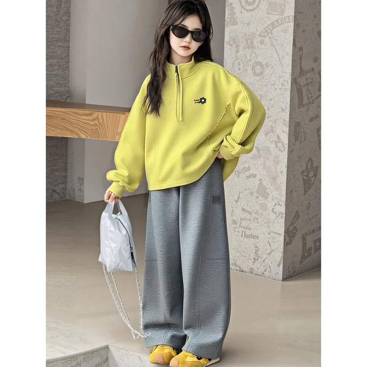 女童卫衣套装春秋2025新款儿童秋装洋气韩系立领上衣运动裤两件套