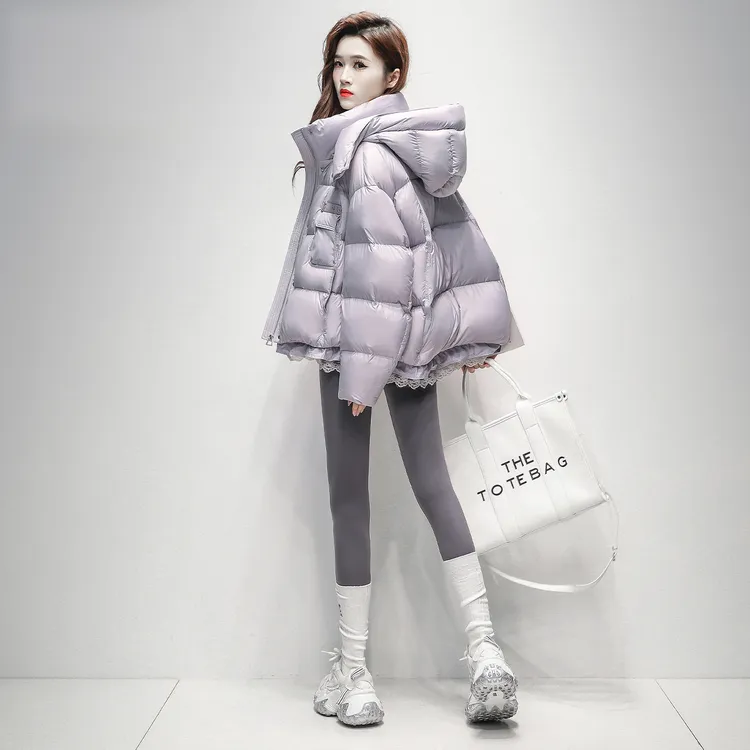 时尚云朵泡芙羽绒服女短款2025冬季新款洋气连帽防风防寒鸭绒外套