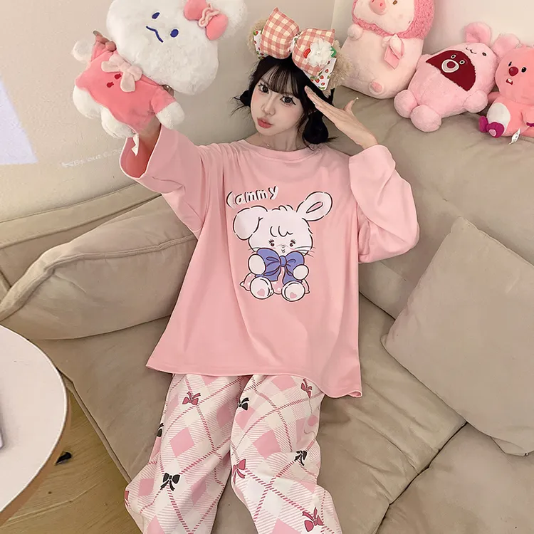 春秋长袖睡衣女款爆款2025新款学生宽松大码可爱家居服套装可外穿