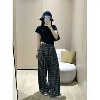 J-25502#【秋上新】闭眼冲!!舒适又百搭复古格子全松紧腰休闲裤