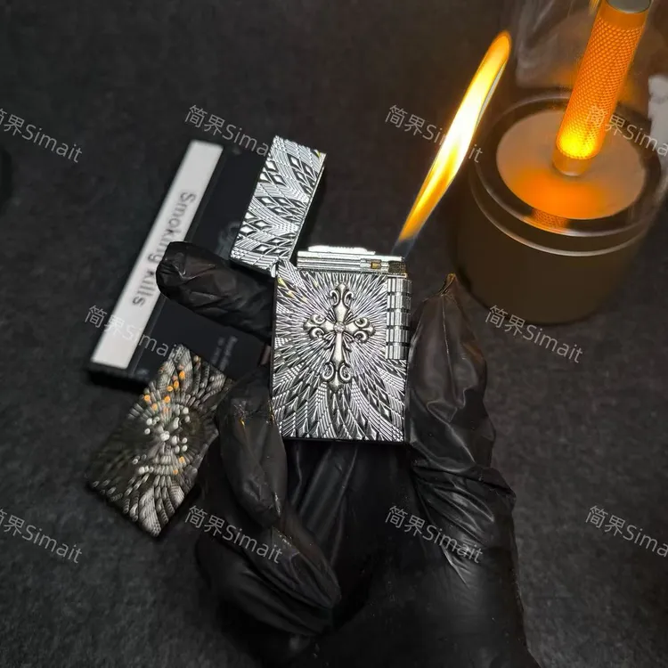 【简界原创手作】创意个性金属侧滑朗声砂轮充气明火打火机男士礼物