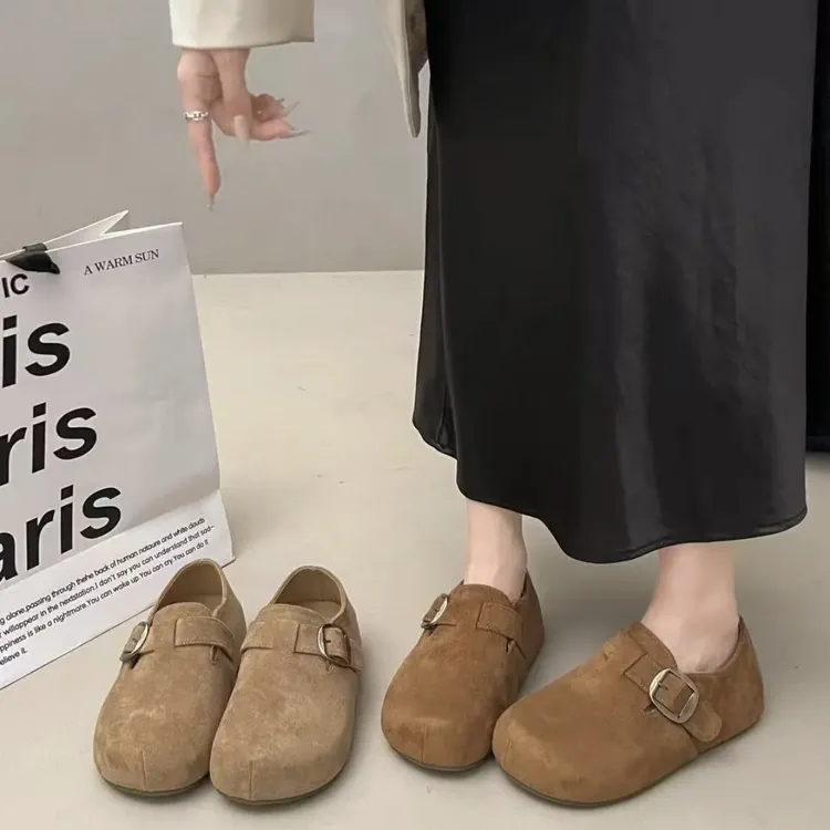 勃肯鞋女2025秋季新款复古休闲百搭软底一字式扣带单鞋一脚蹬懒人