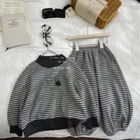 小马家2025冬款儿童加绒一体绒套装D-6729条纹男女同款两件套装