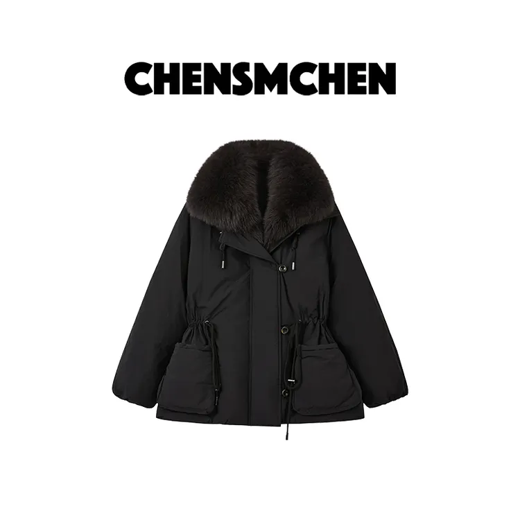 CHENSMCHEN【黑曜石】时尚拼接气质狐狸毛领90鹅绒派克服CSY12200MX