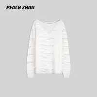 『PEACHZHOU』羊毛混纺毛织不规则镂空宽松圆领针织衫休闲洋气罩衫