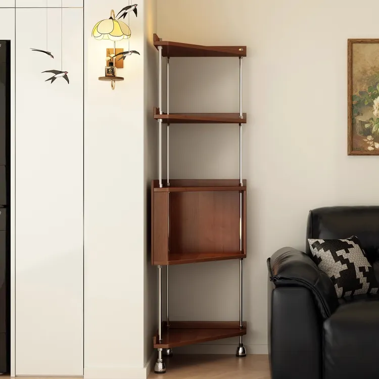 中古实木转角置物架客厅不锈钢三角展示柜多功能墙角卧室书架角架