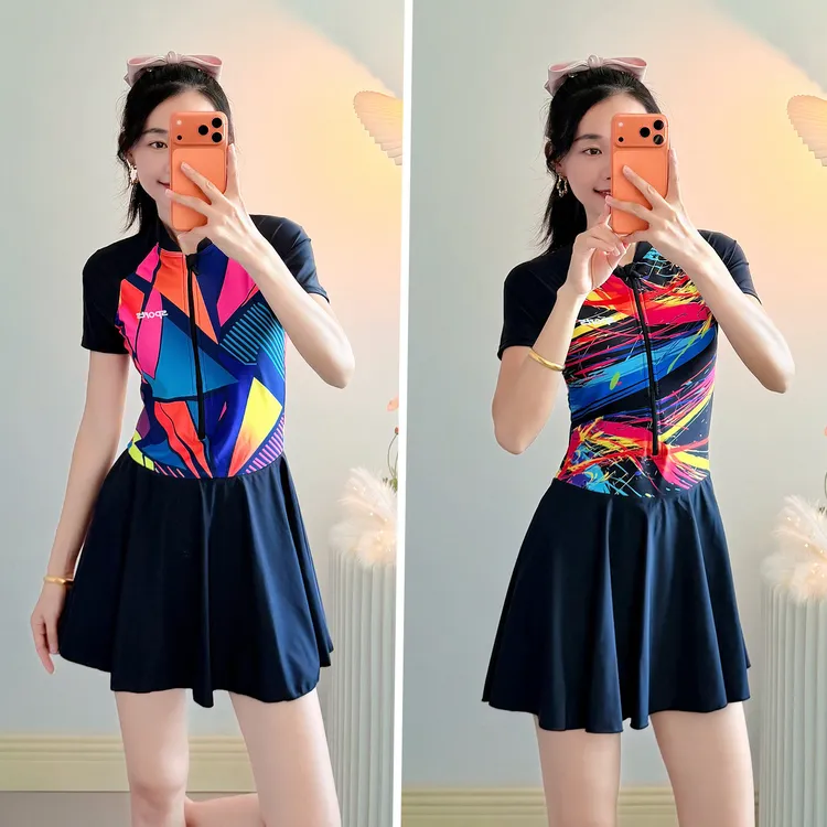 高级感泳衣女款泡温泉连体裙式运动风泡温泉大码游泳馆专用游泳装