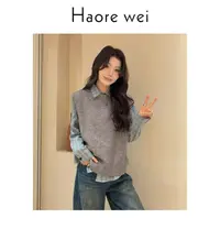 Haore Wei(叠穿天菜)灰色叠穿针织马甲背心女显瘦内搭外穿马夹
