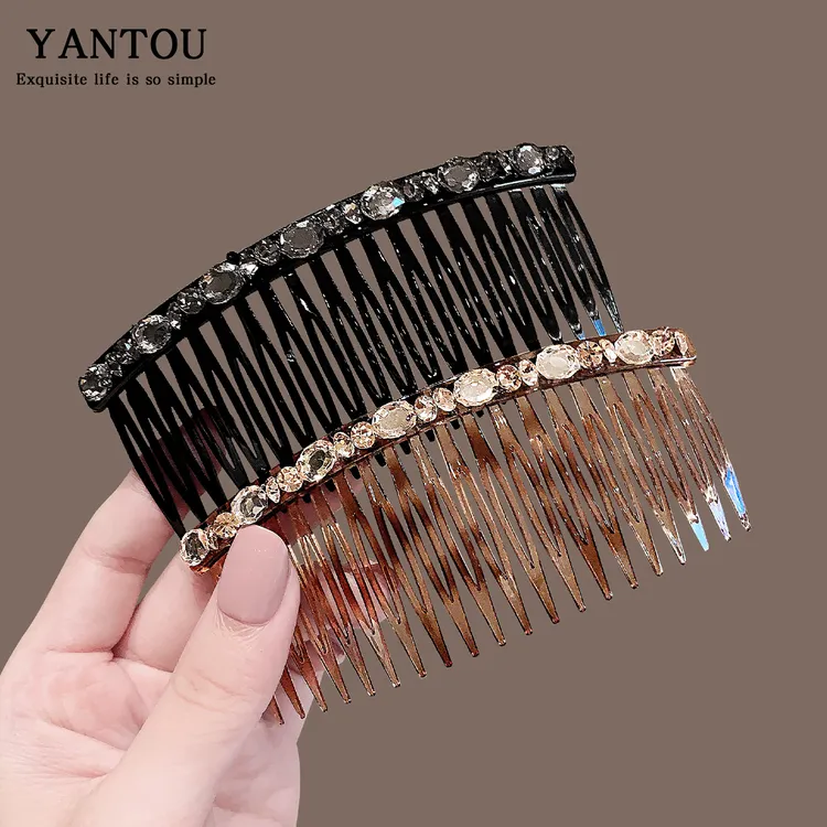 高级感带水钻插梳卡刘海梳防滑盘发卡发梳一字夹顶夹碎发夹子头饰