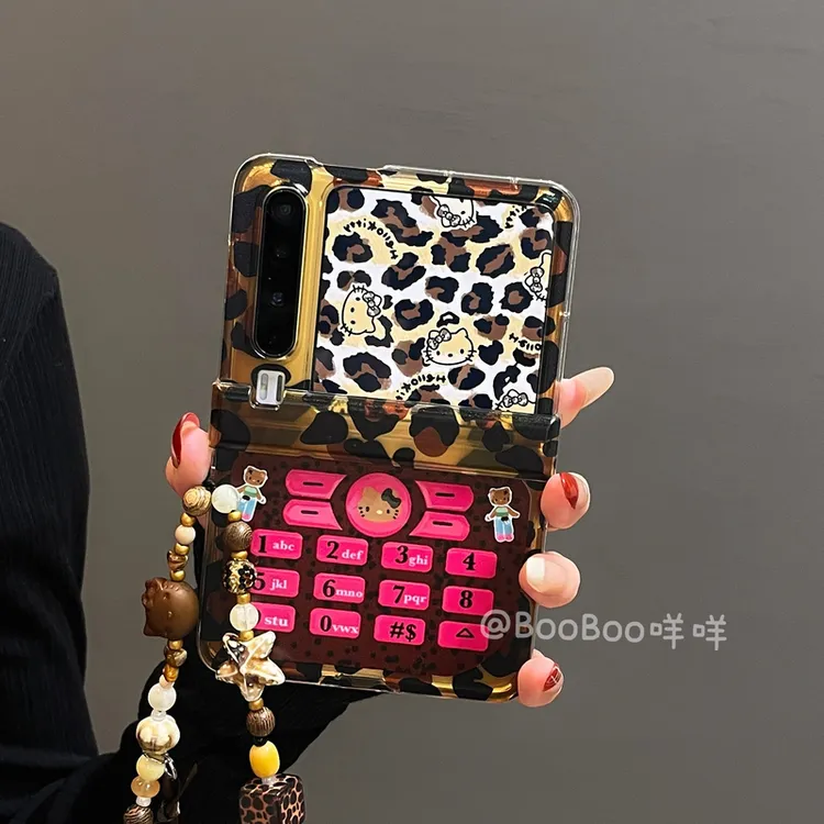 甜酷豹纹Kitty大哥大适用华为PuraX折叠屏手机壳p50pocket2时髦个