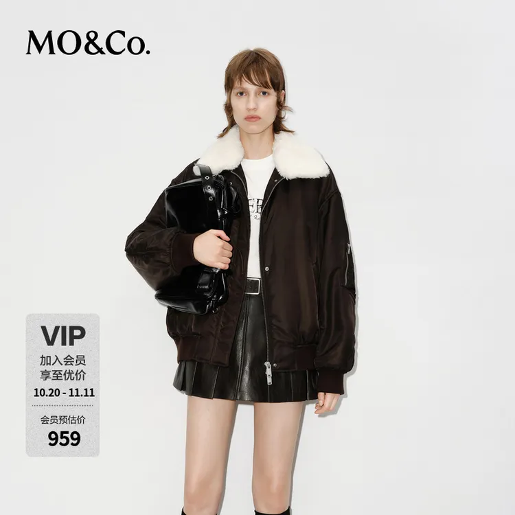 MOCO外套冬可拆卸毛领双开拉链短款飞行夹克MBD4COTT14