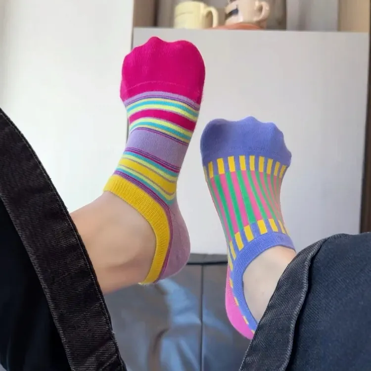 韩版百搭多巴胺彩色条纹竖条日系简约不掉跟船袜隐形袜少女G341