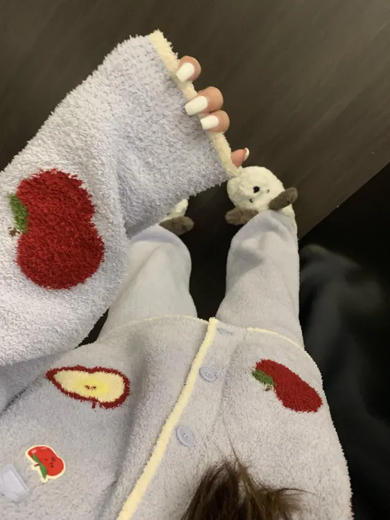 软糯毛衣慵懒半边绒睡衣女秋冬加厚开衫针织外套家居服套装可外穿