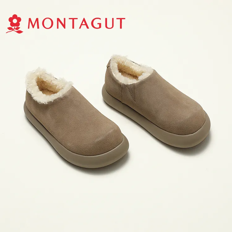 Montagut/梦特娇冬季加绒勃肯鞋女棉鞋一脚蹬半拖鞋包头