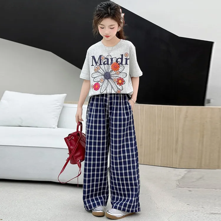 女童夏季时尚甜美短袖T恤2025洋气新款中大儿童6-12-15休闲阔腿裤