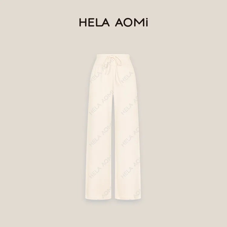 HELA AOMI“奶芙裤”绵羊毛松紧腰抽绳垂感直筒宽松显瘦休闲裤
