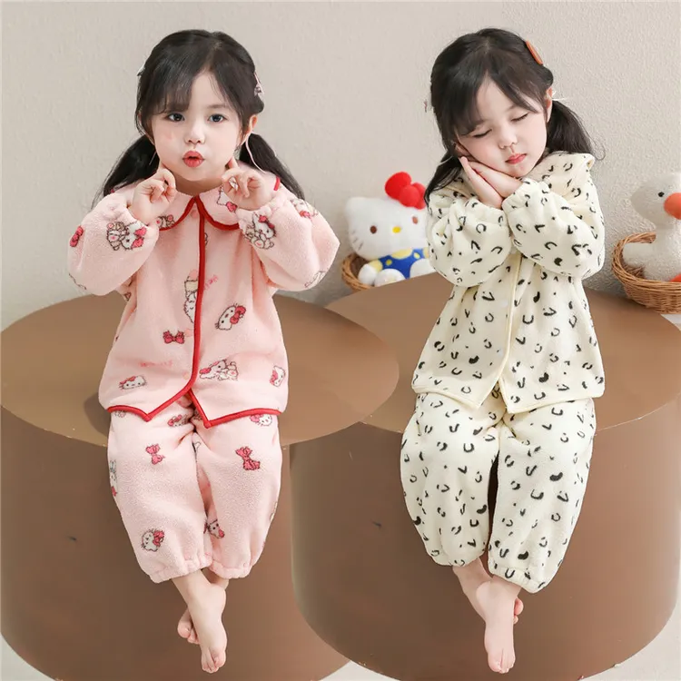 女童睡衣秋冬季珊瑚绒加厚法兰绒2025新款儿童家居服套装冬款女孩