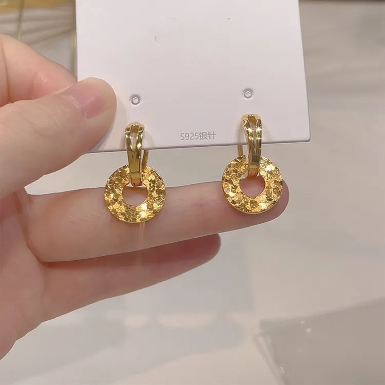 铜合金耳饰 时尚轻奢爆闪碎冰冰平安扣耳环小众独特设计高级耳扣