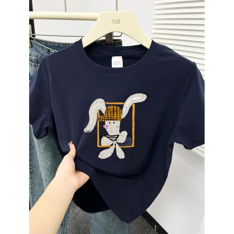 正肩圆领短袖t恤女2026新款爆款时尚洋气胖mm大码穿搭设计感上衣