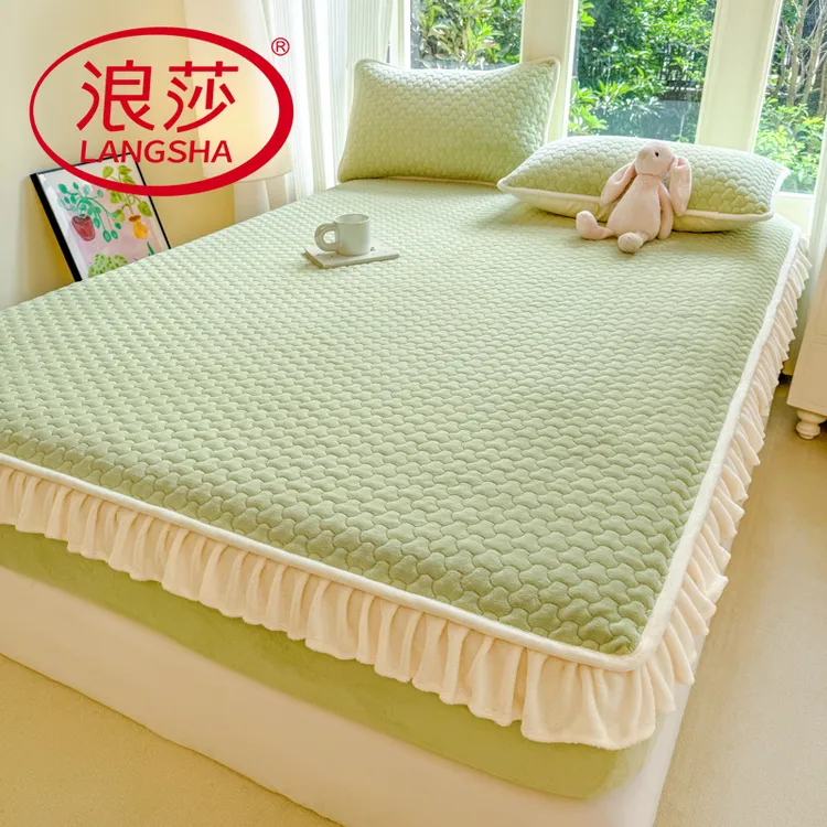 【新款】2025新款加厚牛奶绒花边床笠保暖印花夹棉床笠床垫保护套