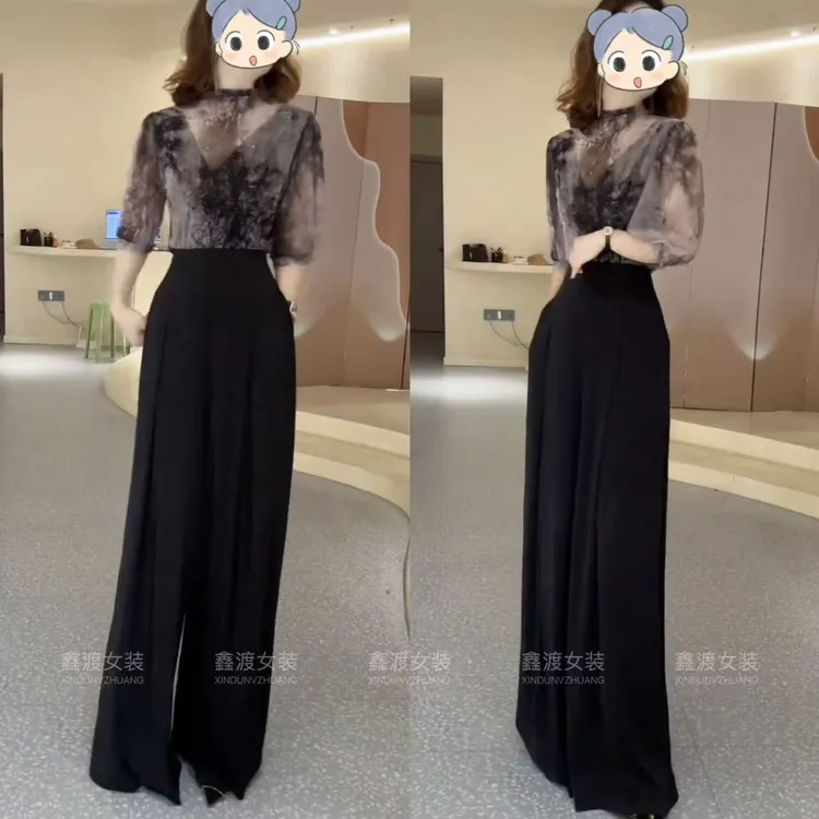 2025夏季新款时尚显瘦气质女士网红洋气两件套百搭款D9895