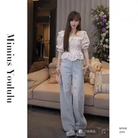 【mimius】肉肉精致重工蝴蝶结蕾丝刺绣花朵收腰显瘦上衣 G04191