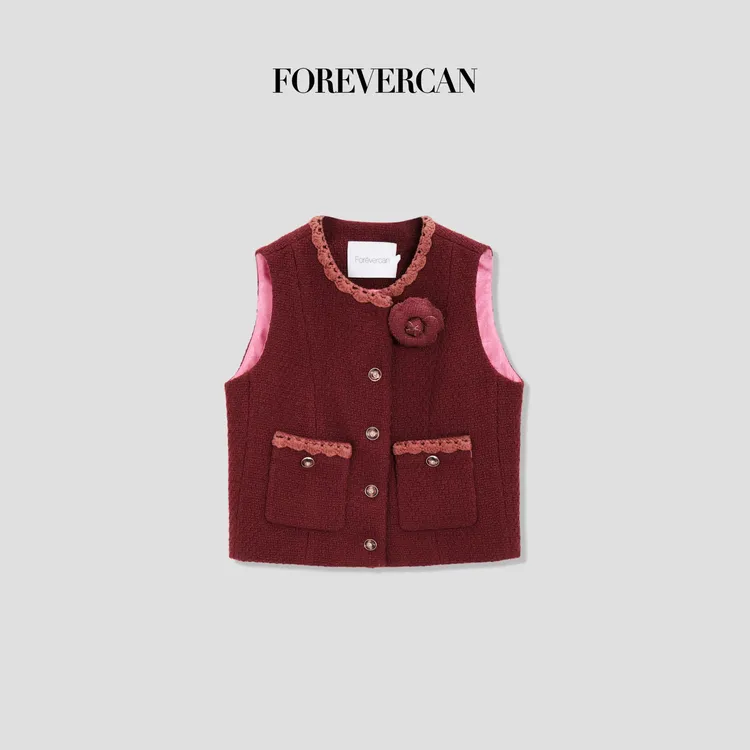 FOREVERCAN“悸动”小香客定美丽诺羊毛粗花呢马甲背心 SC22381