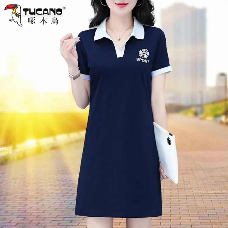啄木鸟中年妈妈连衣裙洋气大码2025夏季新款女人夏装短袖气质裙子