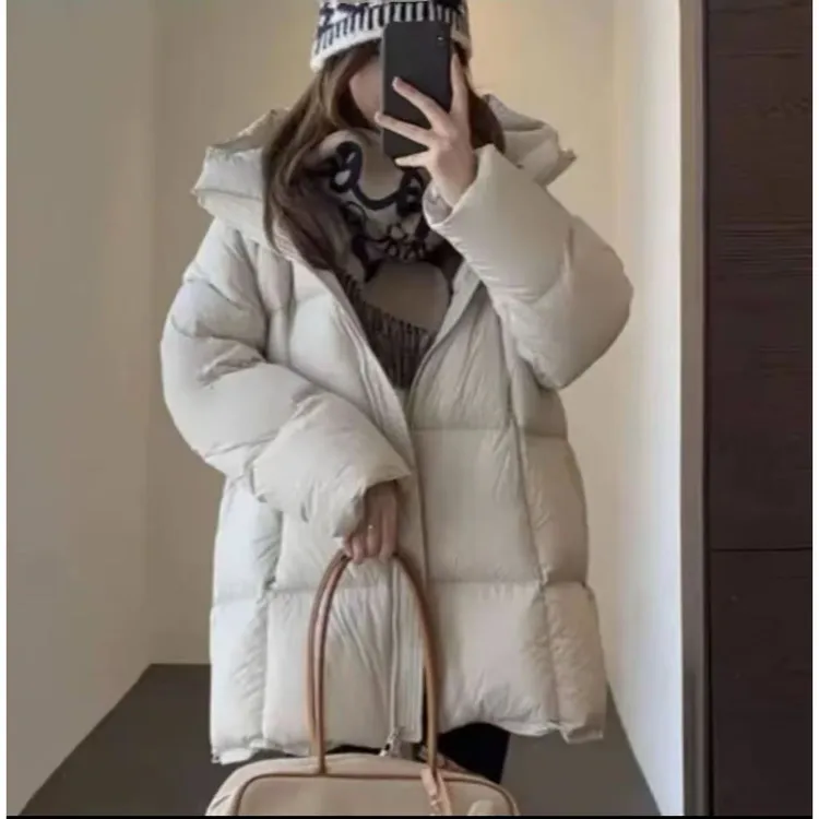 白金鹅超轻贝贝款连帽羽绒服女中长款加厚小个子休闲外套