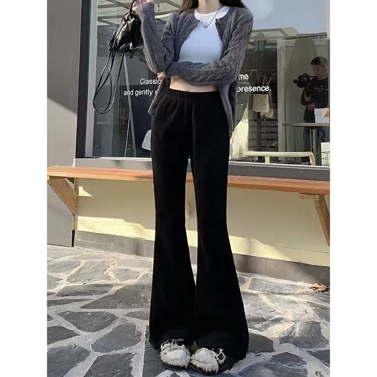 【小巧定制】XQ2682秋季新款休闲高腰显瘦百搭微喇裤大码女装