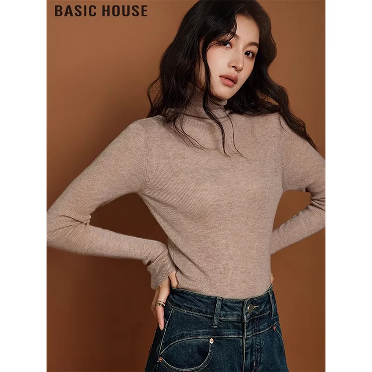 Basic House/百家好高领软糯羊毛针织打底衫修身内搭上衣女装秋冬