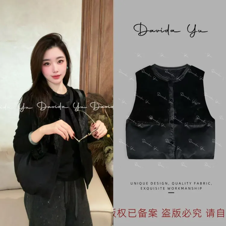 Davida Yu【黑珍珠马夹】原创款 三星牌安心鹅绒轻奢水貂L桂55696